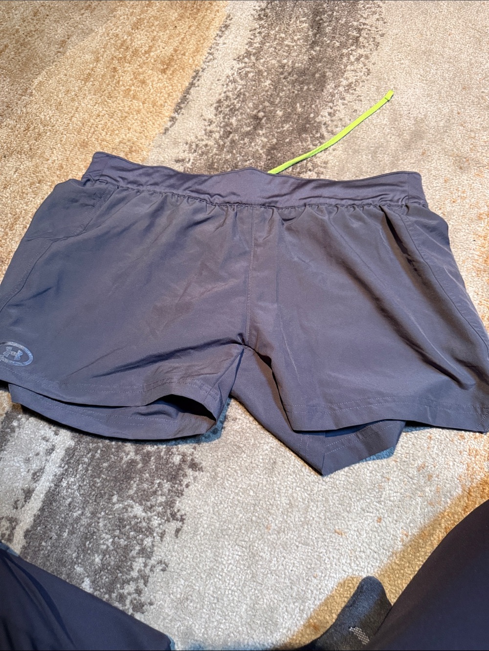 Under Armour women’s  Dark Gray Athletic Shorts with Neon Drawcord